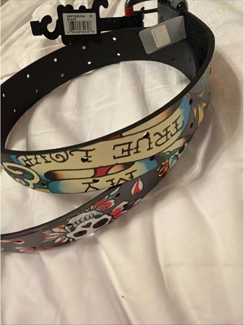 NWT Y2K  Gray/black Skulls True Love Ed Hardy belt 36